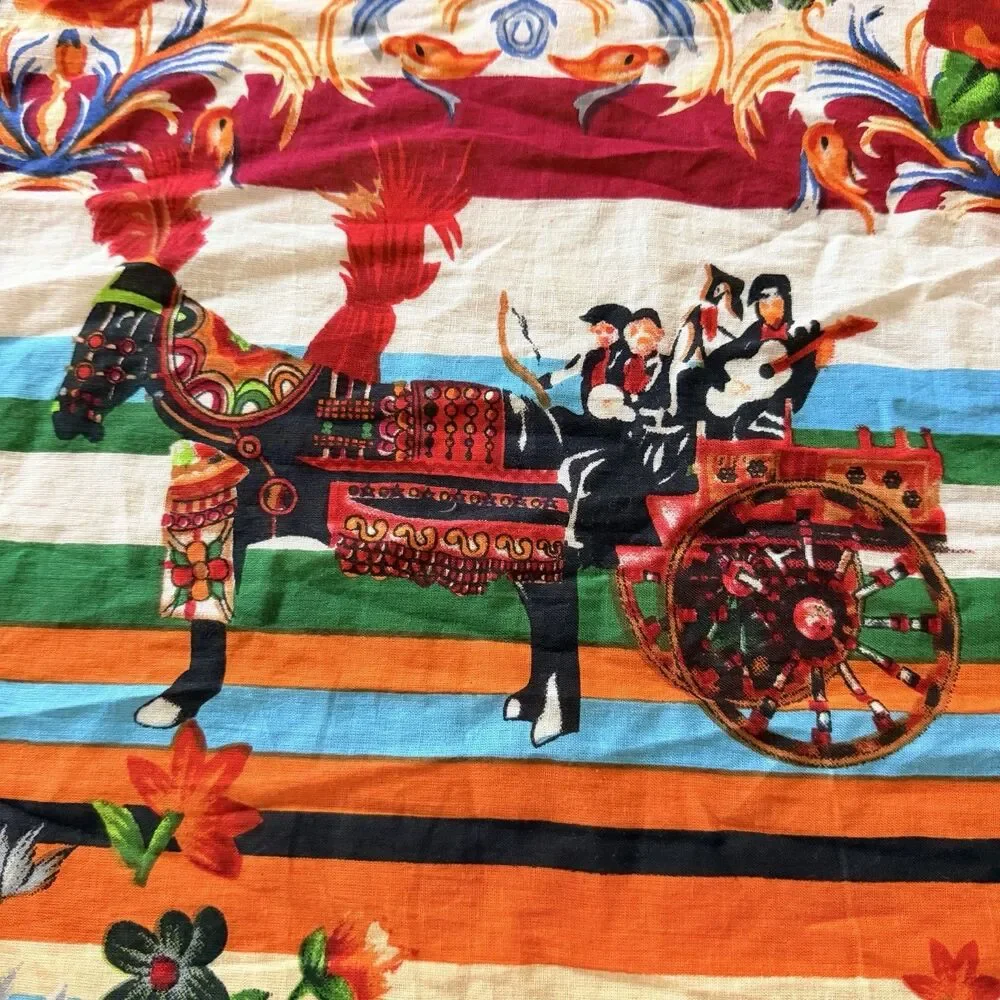 Positano by Jean Paul Oversized Cotton Scarf Floral Horse Carriage Shawl Wrap